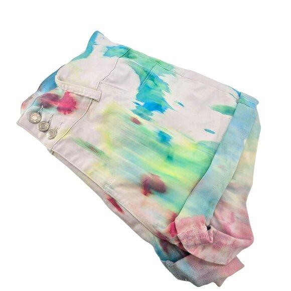 Tie-Dye Shorts Blue Savvy High-Waisted Juniors 3 Button Size 17 (33) JJ3719 - Picture 6 of 8